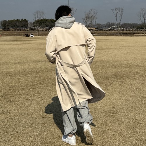 남자 스전 오버핏 봄 가을 견장 트렌치코트