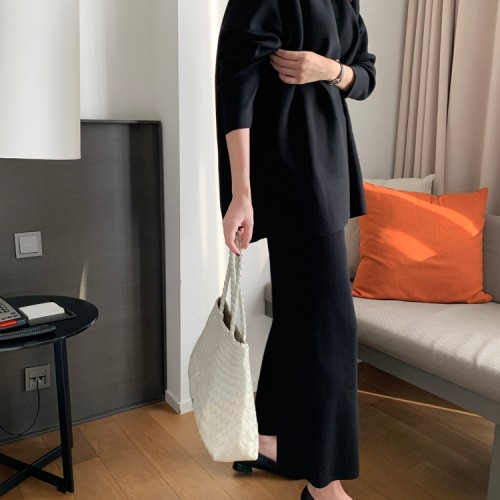 체형커버 빅사이즈 비스코스 니트셋업 와이드팬츠 상하 여성 니트 투피스 세트 셋업 하객룩