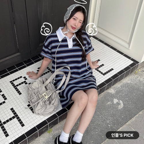 [N배송][제로스트릿] 스트라이프 카라 원피스 COLLAR STRIPE ONE-PIECE / NAVY
