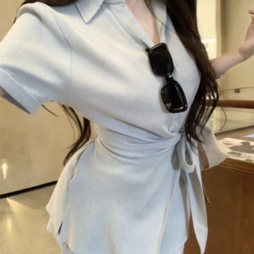 여성 린넨 반팔 카라 셔츠 벨티드 반바지 투피스 세트 여름 데일리룩 휴양지 바캉스 내추럴 루즈핏 캐주얼 썸머 코디룩 봄 여름