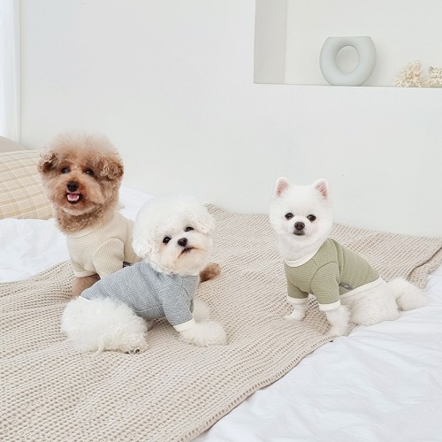 강아지옷 강아지 반려견 실내복 봄옷 내복 티셔츠 더블버튼와플