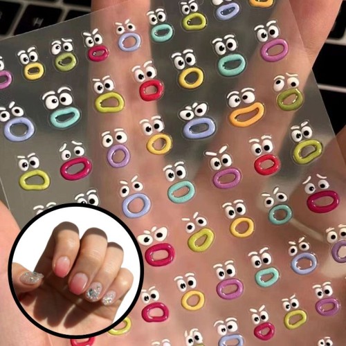 붙이는 몬스터 셀프 젤 네일 아트 스티커 작은 디자인 데코 패디큐어 매니큐어 재료 세트