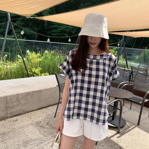 트레인 체크 블라우스