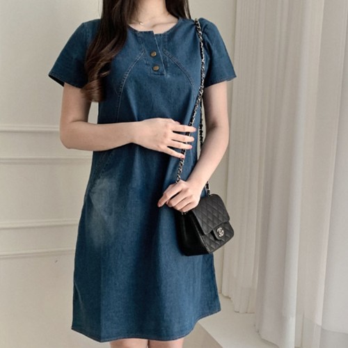 데님 원피스 여자 청치마 여성 미니 스커트 청 반팔 여름 봄 가을 데이트 룩 20대 진청