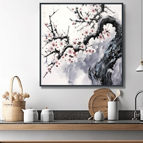 봄의화음 45x45cm 무광골드 알루미늄액자 매화그림