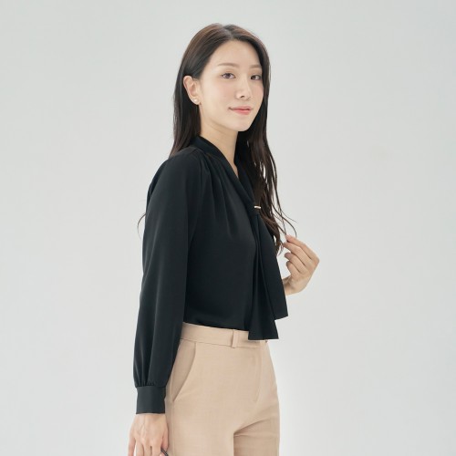 하객 V넥 타이 블라우스 [모미]