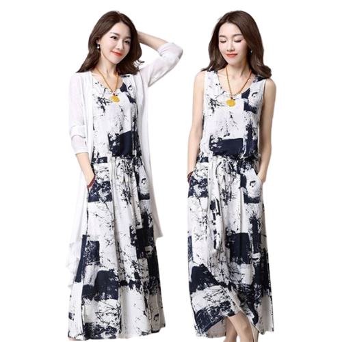 M-4XL 원피스 가디건 세트 민소매 여름 봄 가을 여성 여자 빅사이즈 중년 50대 나시