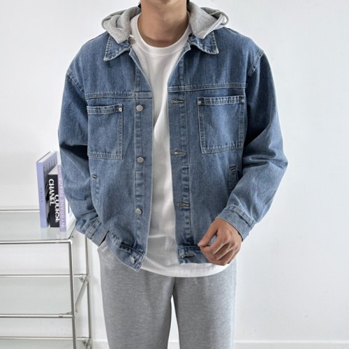 남자 먼드 봄 가을 오버핏 스톤워싱 후드 탈부착 데님 자켓