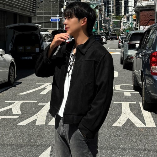 [기모추가]남자 레프 봄 가을 간절기 크롭 스웨이드 트러커 자켓