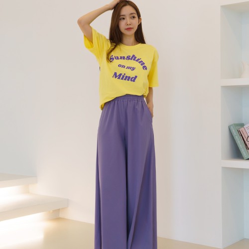 선샤인 비비드 프린팅 루즈핏 면반팔티셔츠 컬러포인트룩