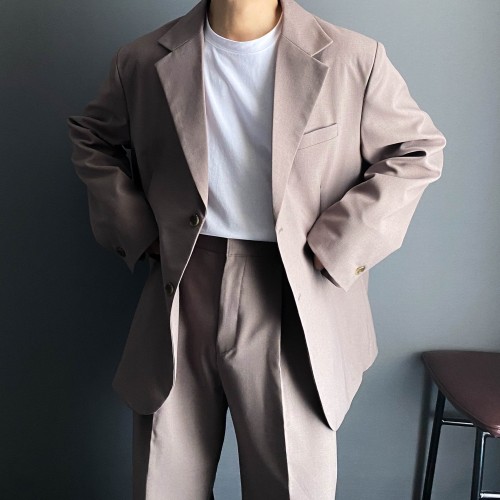남자 정장 셋업 링클프리 오버핏 수트 자켓 슬랙스 블랙 검정 하객룩 출근룩