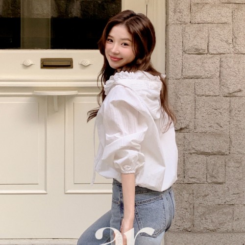 레이스 프릴 후드 블라우스 bs8627